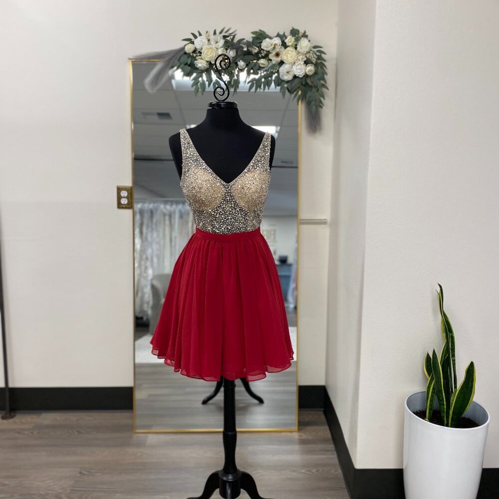 Burgundy Short Dress with Beaded Top